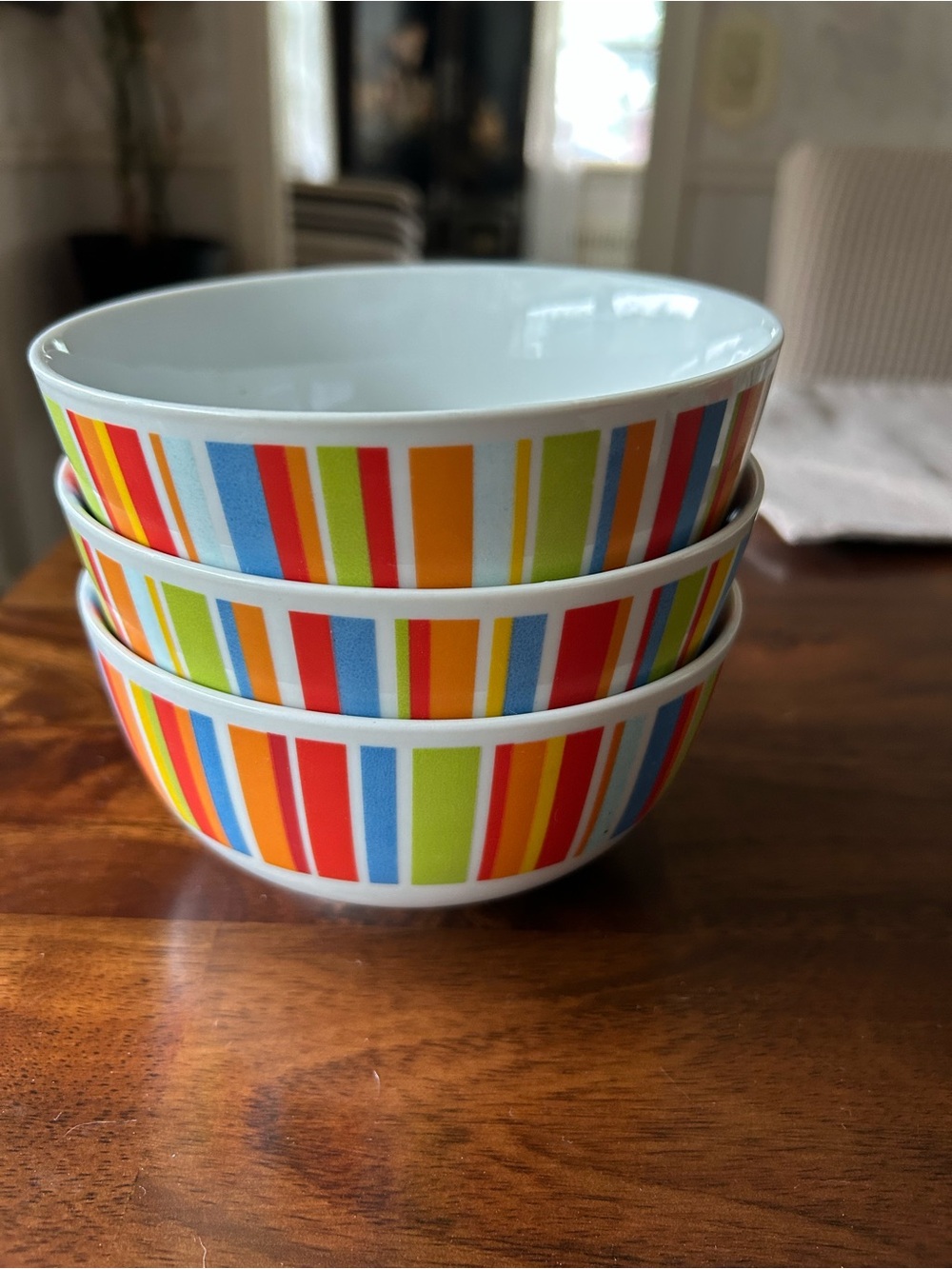Multicolor Striped Ceramic Serving Bowls - Set of 3